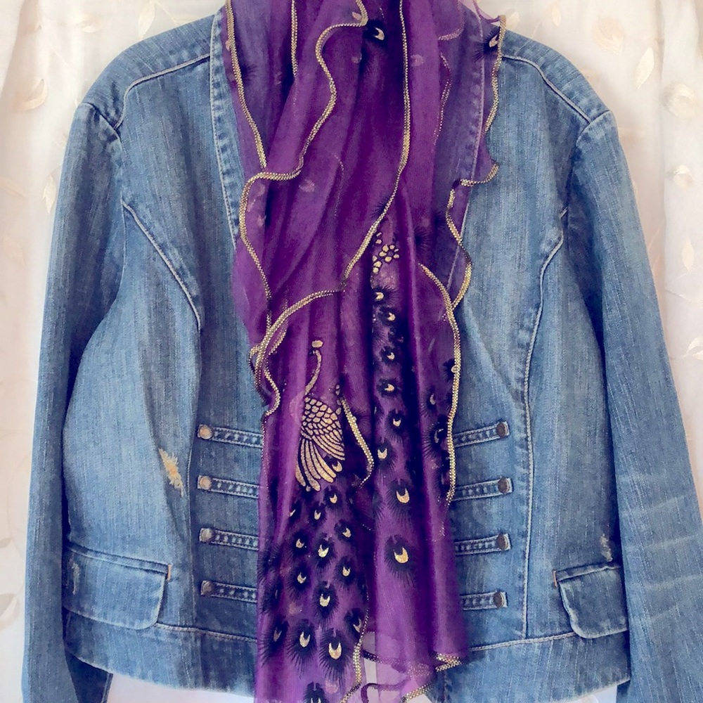 Parisian-style Gold-trim PURPLE Peacock Scarf